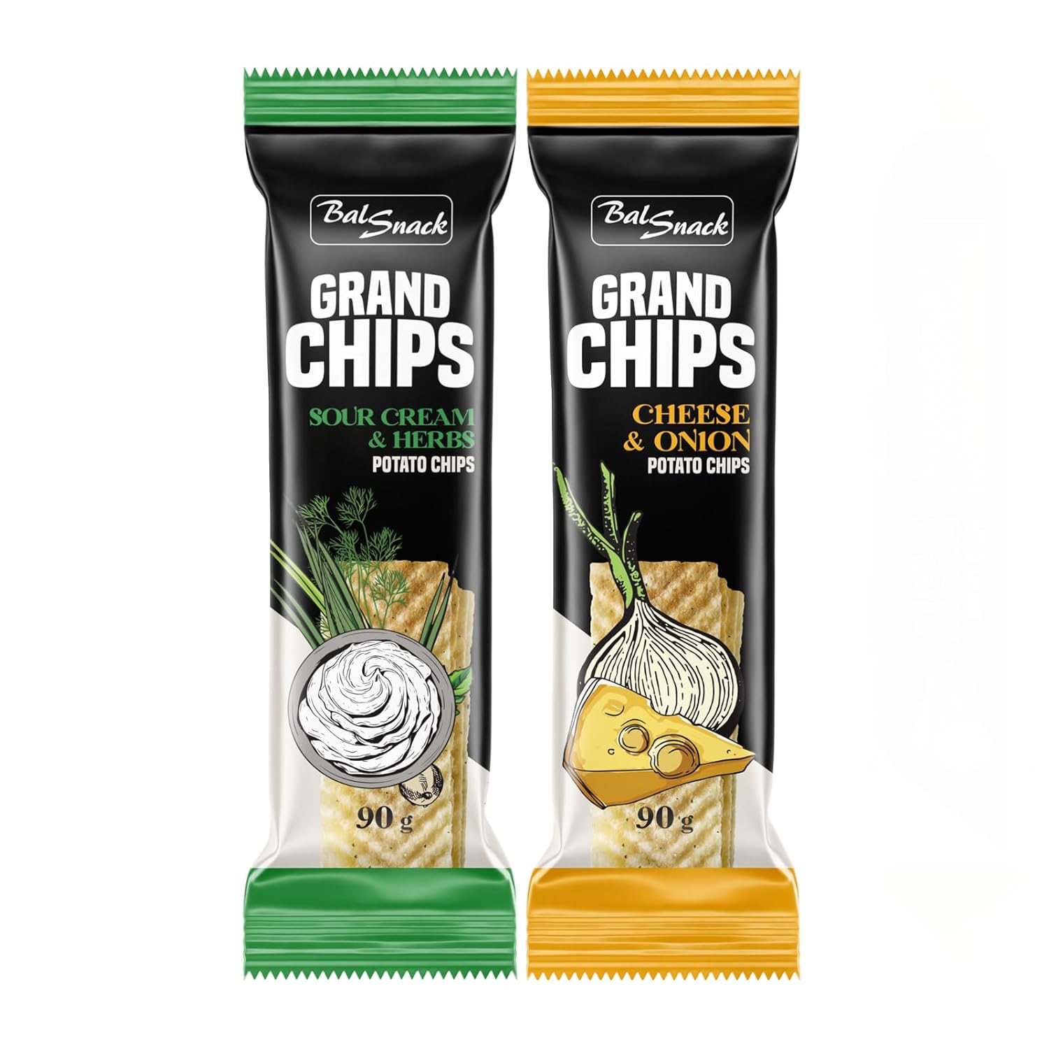 GRAND CHIPS  Sour Cream and Herbs + Cheese and Onion Combo (90+90 gm)