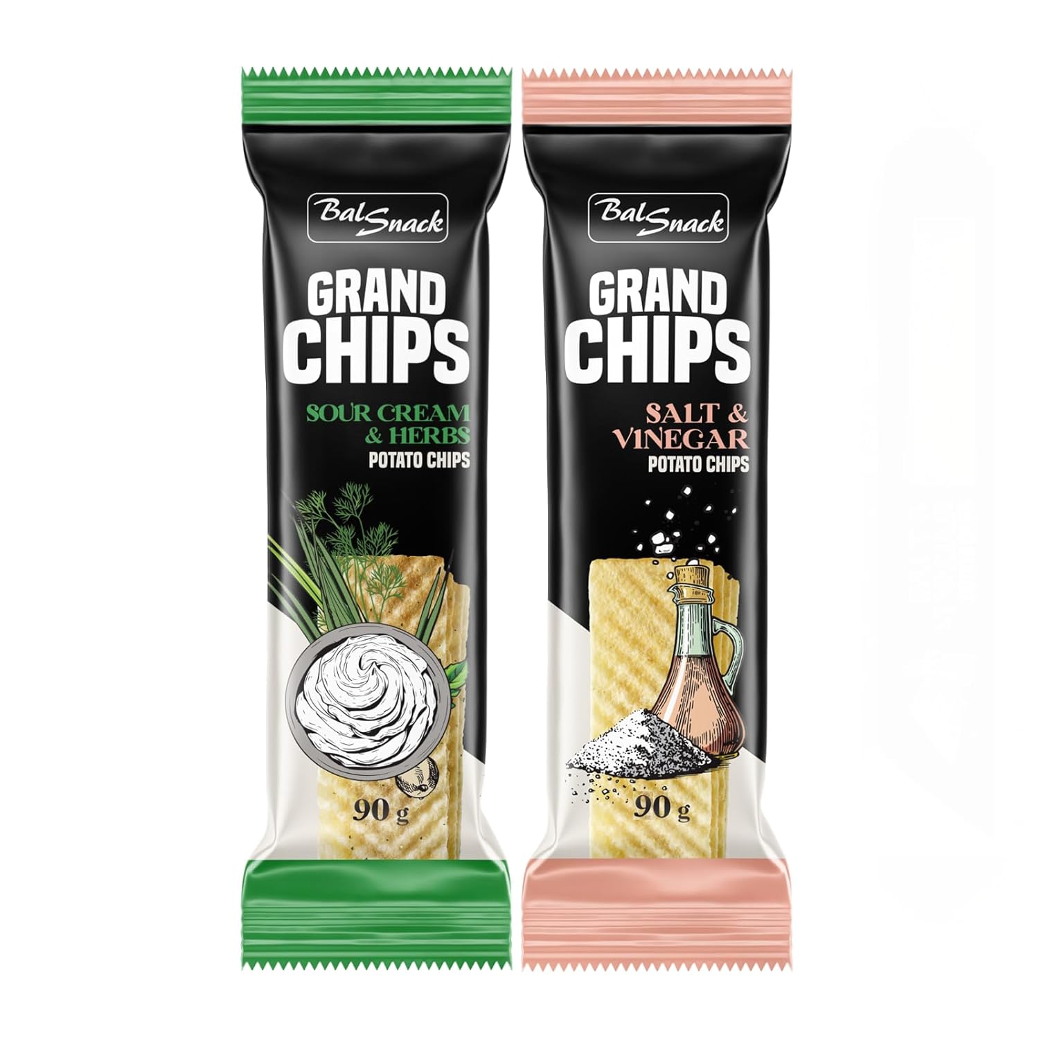 GRAND CHIPS Sour Cream and Herbs + Salt and Vinegar Combo (90+90 gm)