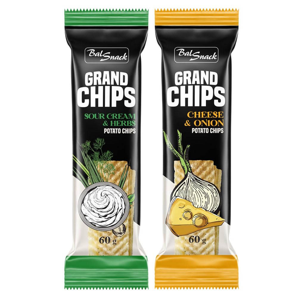 GRAND CHIPS Sour Cream and Herbs + Cheese and Onion Combo (60+60 gm)