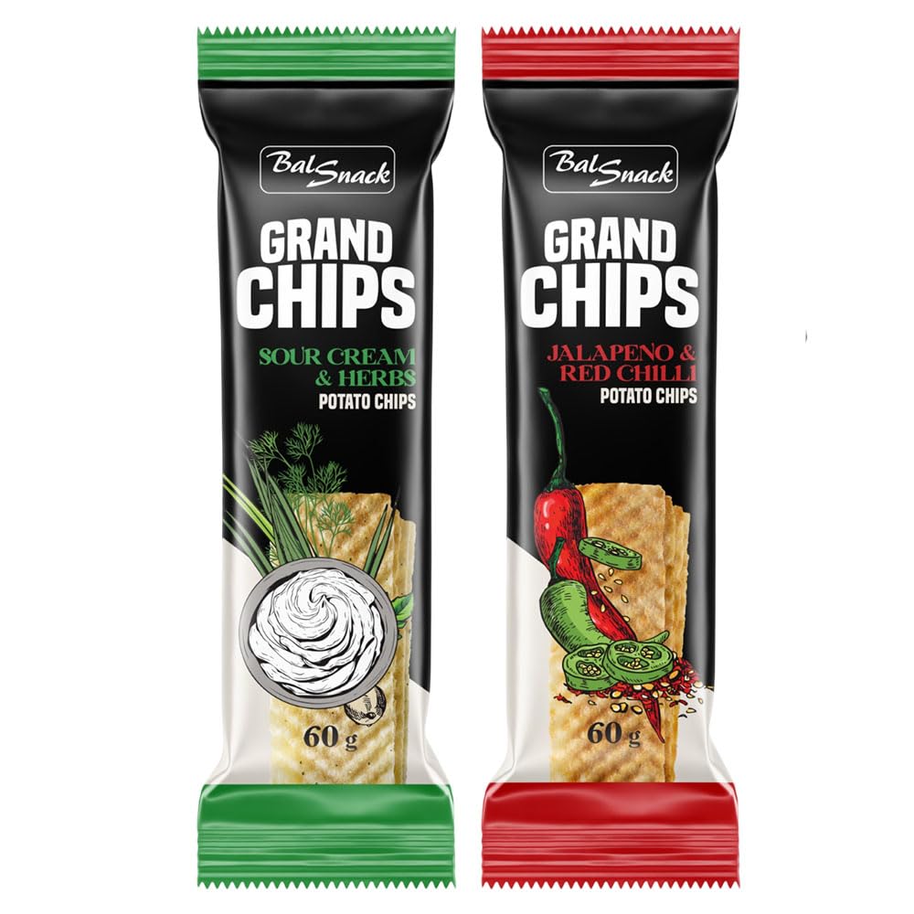 GRAND CHIPS Sour Cream and Herbs  + Jalapeno and Red Chillies Combo (60+60 gm)