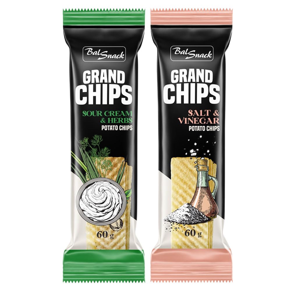 GRAND CHIPS Sour Cream and Herbs + Vinegar and Salt Combo (60+60 gm)