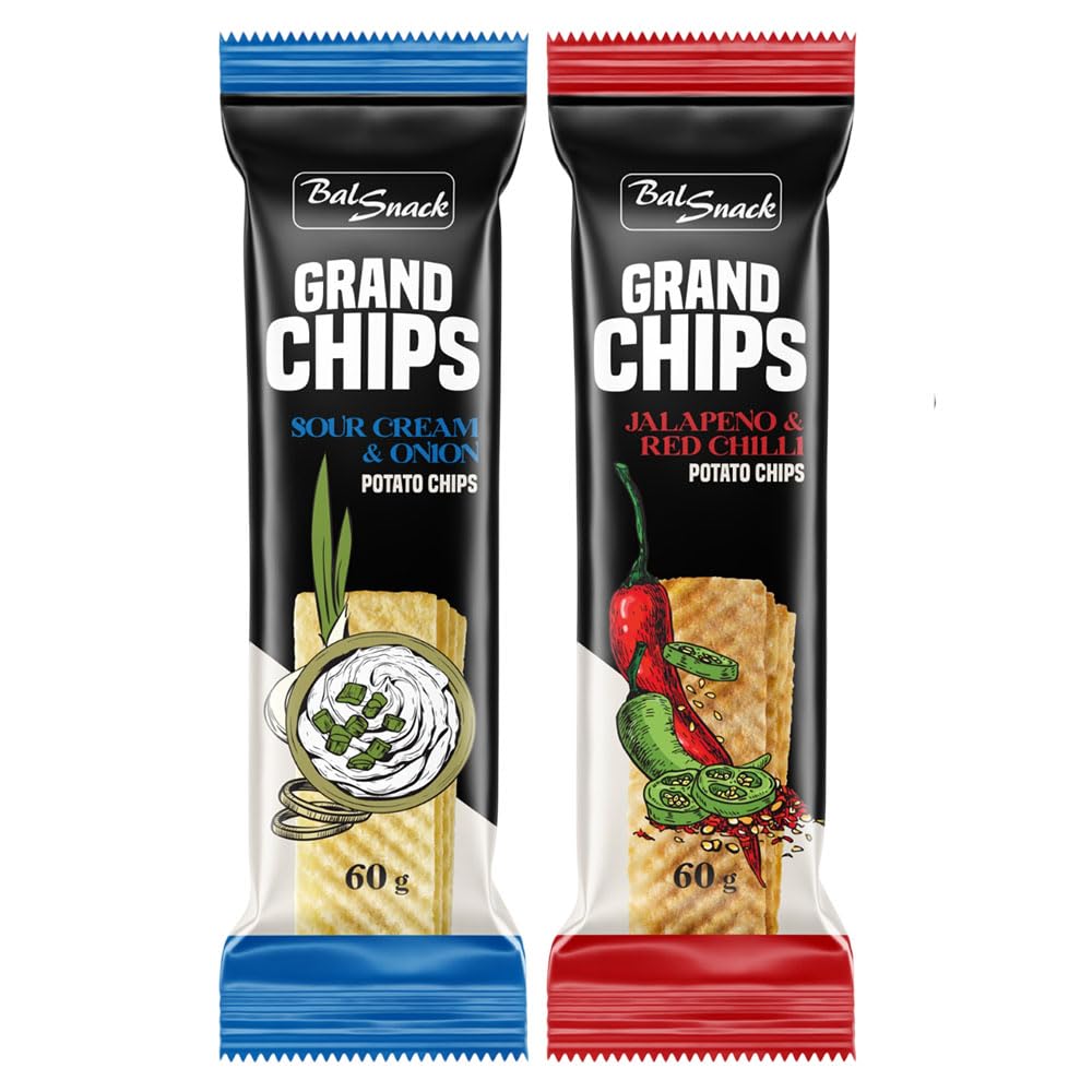 GRAND CHIPS Sour Cream and Onion + Jalapeno and Red Chillies Combo (60+60 gm)