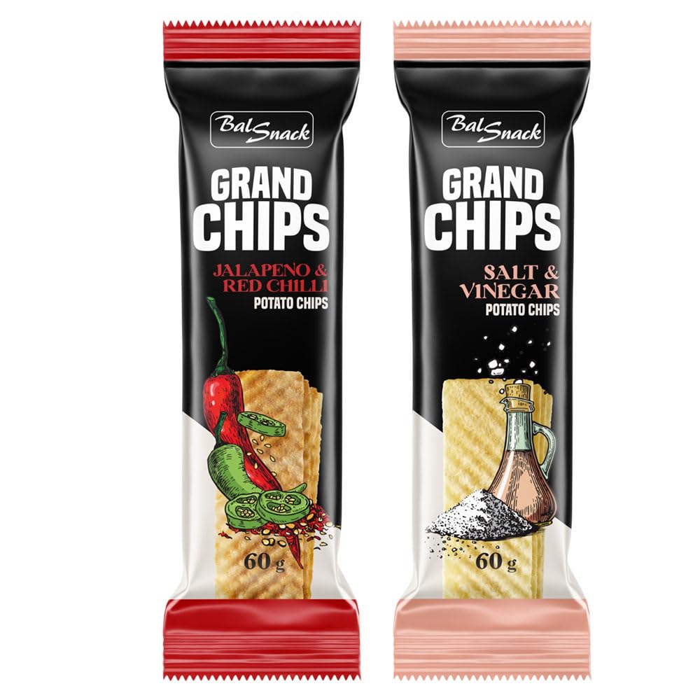 GRAND CHIPS Jalapeno and Red Chillies  + Salt and Vinegar Combo (60+60 gm)