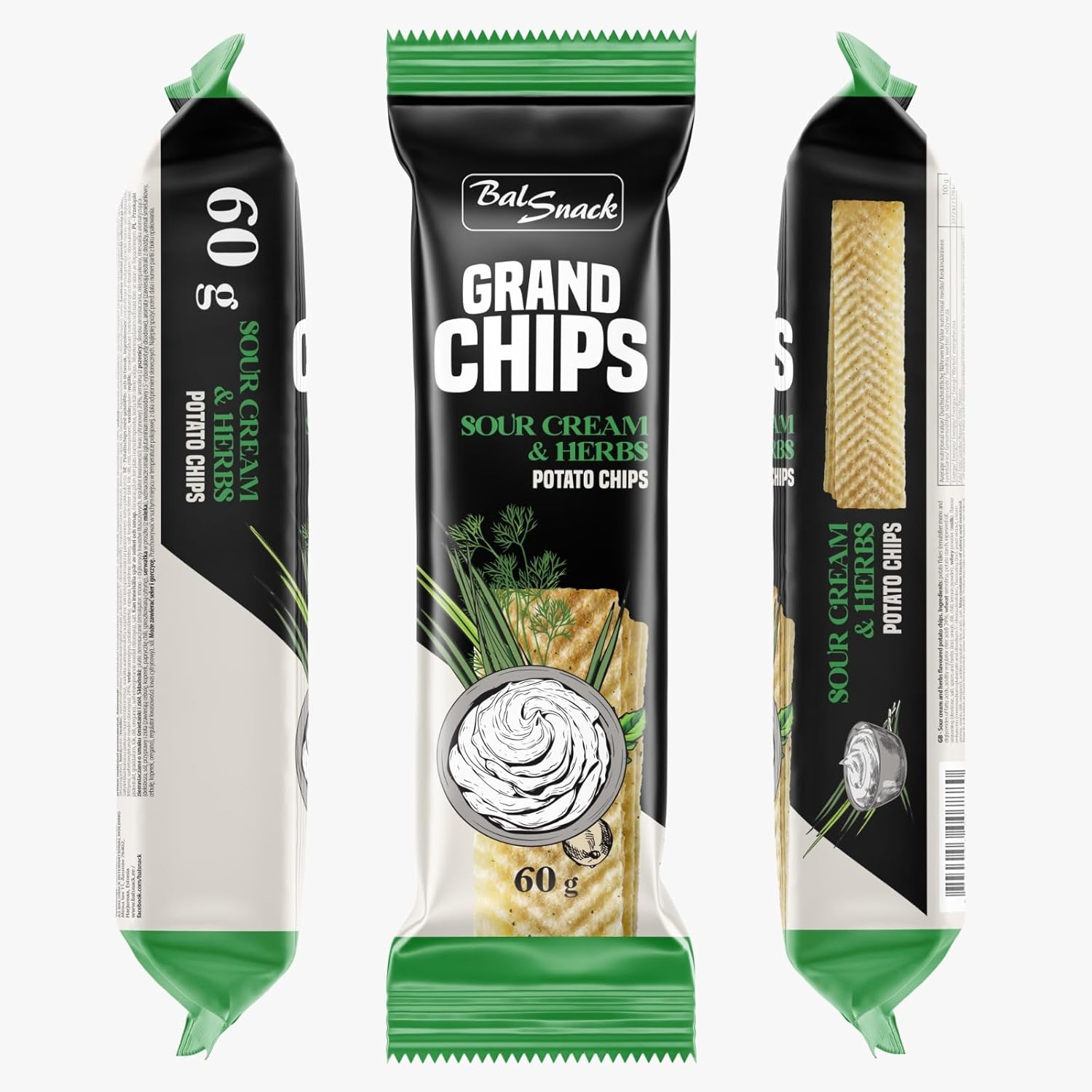 GRAND CHIPS Sour Cream and Herbs + Cheese and Onion Combo (60+60 gm)