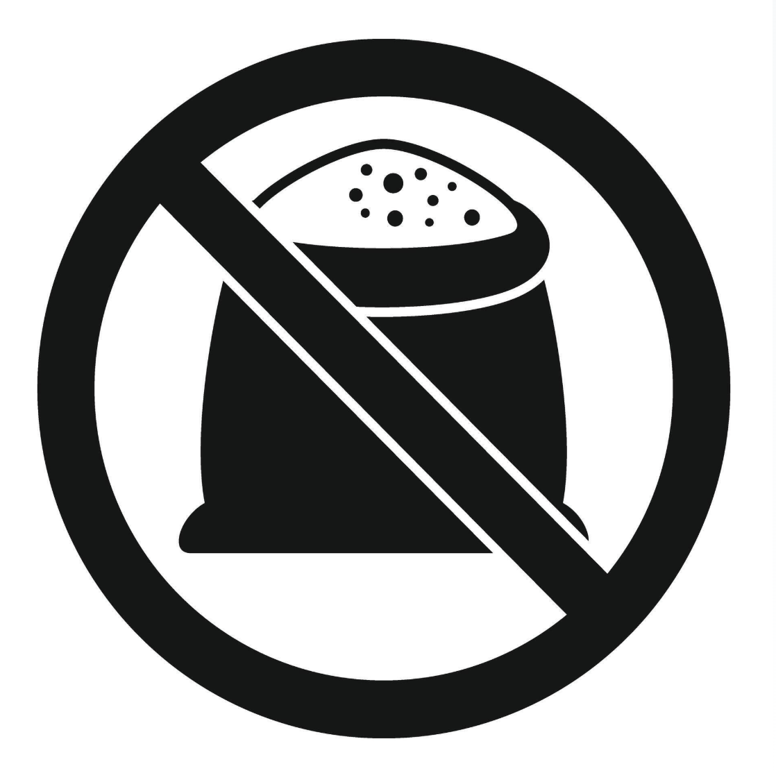 Prohibition symbol with a salt shaker inside, indicating no salt.