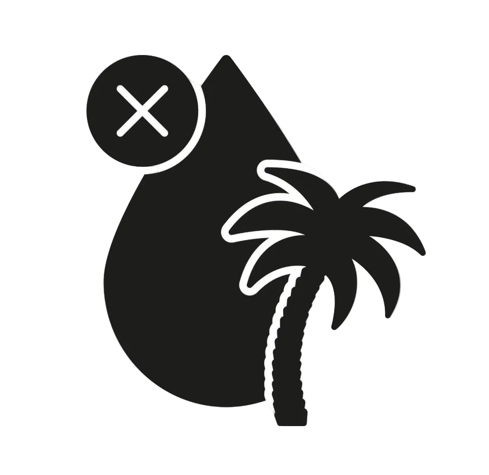 Black silhouette of a person with a palm tree and 'X' mark on a white background