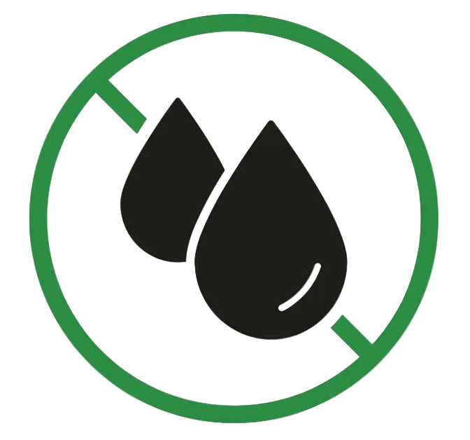 Icon of two black water droplets inside a green circle on a white background